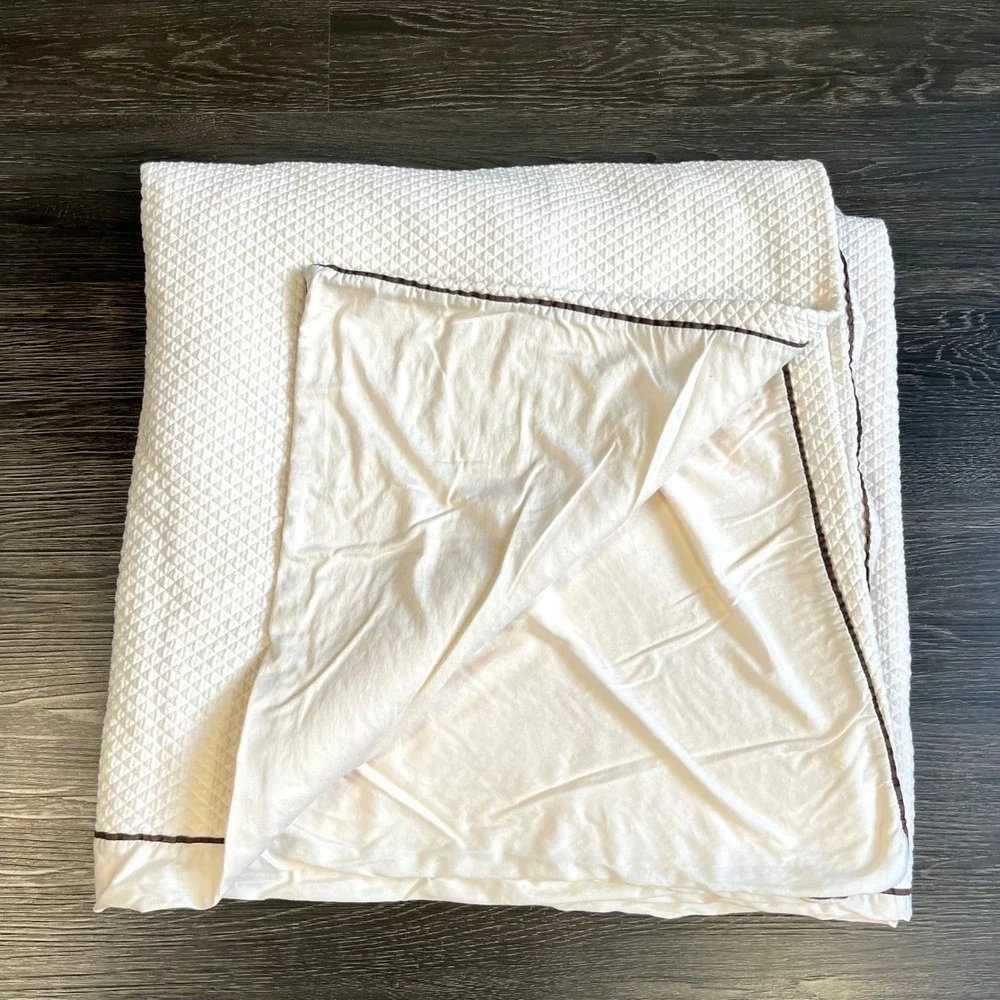 Diamond Quilted Hotel Style Cotton Duvet Cover Full Queen Brown Trim Luxury